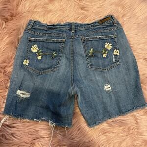 DKNY Soho Cut Off Denim Embroidered Distressed Shorts